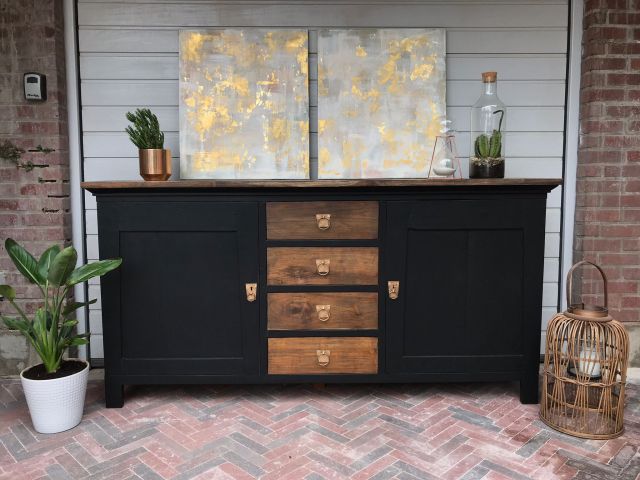 oude meubels opknappen met zwarte krijtverf in industriele stijl 23